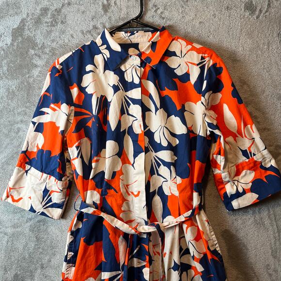 Bagutta Blue Orange Cotton Hidden Button Down Tie Dress Womens Size Large - Picture 2 of 7